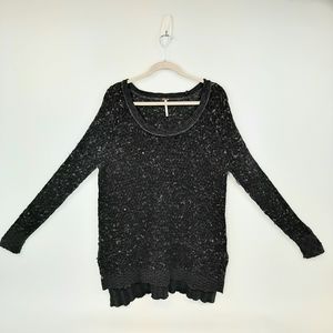 Free People Wool Blend Gray Nubby Jeepster Honeycome Tunic Sweater Size MD